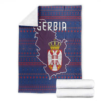 Serbia Blanket with National Map and Coat of Arms Design in Blue Red Pattern