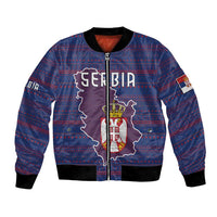 Serbia Bomber Jacket with National Map and Coat of Arms Design in Blue Red Pattern
