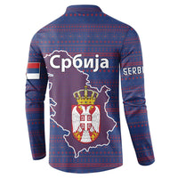 Serbia Button Sweatshirt with National Map and Coat of Arms Design in Blue Red Pattern