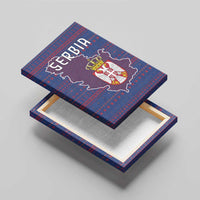 Serbia Canvas Wall Art with National Map and Coat of Arms Design in Blue Red Pattern