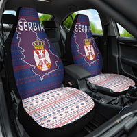 Serbia Car Seat Cover with National Map and Coat of Arms Design in Blue Red Pattern