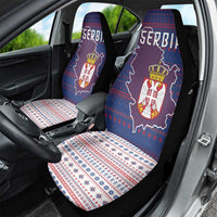 Serbia Car Seat Cover with National Map and Coat of Arms Design in Blue Red Pattern