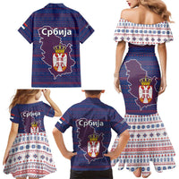 Serbia Family Matching Mermaid Dress and Hawaiian Shirt with National Map and Coat of Arms Design in Blue Red Pattern
