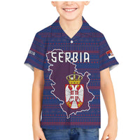 Serbia Family Matching Mermaid Dress and Hawaiian Shirt with National Map and Coat of Arms Design in Blue Red Pattern