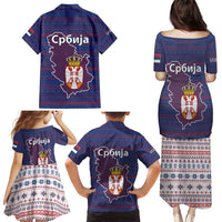 Serbia Family Matching Puletasi and Hawaiian Shirt with National Map and Coat of Arms Design in Blue Red Pattern
