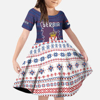 Serbia Family Matching Tank Maxi Dress and Hawaiian Shirt with National Map and Coat of Arms Design in Blue Red Pattern