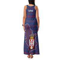Serbia Family Matching Tank Maxi Dress and Hawaiian Shirt with National Map and Coat of Arms Design in Blue Red Pattern