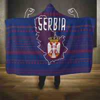 Serbia Hooded Blanket with National Map and Coat of Arms Design in Blue Red Pattern