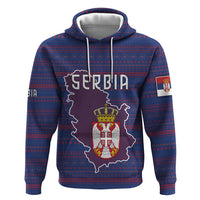 Serbia Hoodie with National Map and Coat of Arms Design in Blue Red Pattern