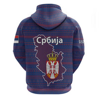 Serbia Hoodie with National Map and Coat of Arms Design in Blue Red Pattern