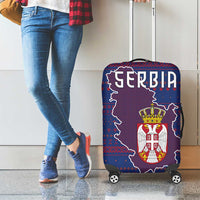 Serbia Luggage Cover with National Map and Coat of Arms Design in Blue Red Pattern