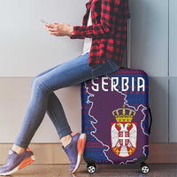 Serbia Luggage Cover with National Map and Coat of Arms Design in Blue Red Pattern
