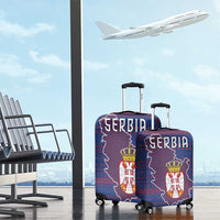 Serbia Luggage Cover with National Map and Coat of Arms Design in Blue Red Pattern