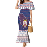 Serbia Mermaid Dress with National Map and Coat of Arms Design in Blue Red Pattern