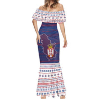 Serbia Mermaid Dress with National Map and Coat of Arms Design in Blue Red Pattern