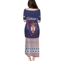 Serbia Puletasi with National Map and Coat of Arms Design in Blue Red Pattern