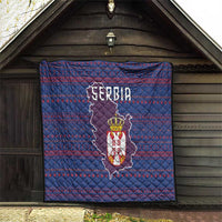 Serbia Quilt with National Map and Coat of Arms Design in Blue Red Pattern