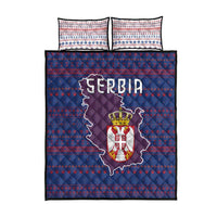 Serbia Quilt Bed Set with National Map and Coat of Arms Design in Blue Red Pattern