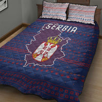 Serbia Quilt Bed Set with National Map and Coat of Arms Design in Blue Red Pattern