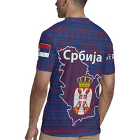 Serbia Rugby Jersey with National Map and Coat of Arms Design in Blue Red Pattern
