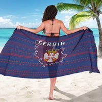 Serbia Sarong with National Map and Coat of Arms Design in Blue Red Pattern