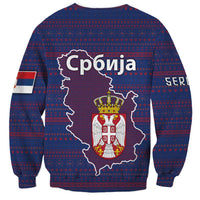 Serbia Sweatshirt with National Map and Coat of Arms Design in Blue Red Pattern