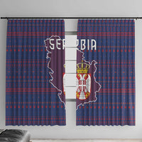 Serbia Window Curtain with National Map and Coat of Arms Design in Blue Red Pattern