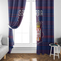 Serbia Window Curtain with National Map and Coat of Arms Design in Blue Red Pattern