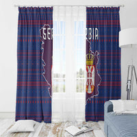 Serbia Window Curtain with National Map and Coat of Arms Design in Blue Red Pattern