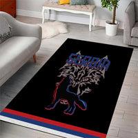 Serbia Area Rug with Wolf Head Graphic, Howling Wolf, and National Flag Stripes