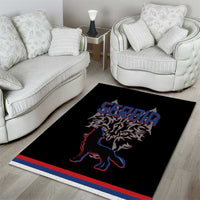 Serbia Area Rug with Wolf Head Graphic, Howling Wolf, and National Flag Stripes