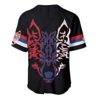 Serbia Baseball Jersey with Wolf Head Graphic, Howling Wolf, and National Flag Stripes