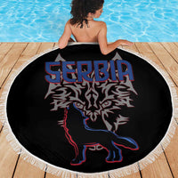 Serbia Beach Blanket with Wolf Head Graphic, Howling Wolf, and National Flag Stripes