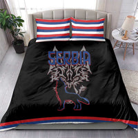 Serbia Bedding Set with Wolf Head Graphic, Howling Wolf, and National Flag Stripes