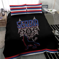Serbia Bedding Set with Wolf Head Graphic, Howling Wolf, and National Flag Stripes