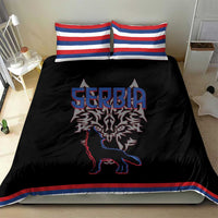 Serbia Bedding Set with Wolf Head Graphic, Howling Wolf, and National Flag Stripes