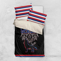 Serbia Bedding Set with Wolf Head Graphic, Howling Wolf, and National Flag Stripes