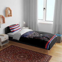 Serbia Bedding Set with Wolf Head Graphic, Howling Wolf, and National Flag Stripes
