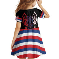 Serbia Family Matching Off The Shoulder Long Sleeve Dress and Hawaiian Shirt with Wolf Head Graphic, Howling Wolf, and National Flag Stripes