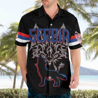 Serbia Hawaiian Shirt with Wolf Head Graphic, Howling Wolf, and National Flag Stripes