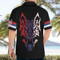 Serbia Hawaiian Shirt with Wolf Head Graphic, Howling Wolf, and National Flag Stripes