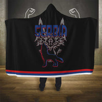Serbia Hooded Blanket with Wolf Head Graphic, Howling Wolf, and National Flag Stripes