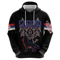 Serbia Hoodie with Wolf Head Graphic, Howling Wolf, and National Flag Stripes