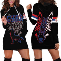 Serbia Hoodie Dress with Wolf Head Graphic, Howling Wolf, and National Flag Stripes