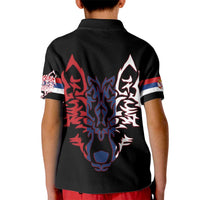 Serbia Kid Polo Shirt with Wolf Head Graphic, Howling Wolf, and National Flag Stripes
