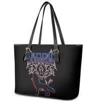 Serbia Leather Tote Bag with Wolf Head Graphic, Howling Wolf, and National Flag Stripes