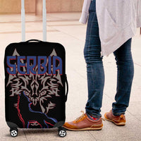 Serbia Luggage Cover with Wolf Head Graphic, Howling Wolf, and National Flag Stripes