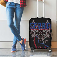 Serbia Luggage Cover with Wolf Head Graphic, Howling Wolf, and National Flag Stripes