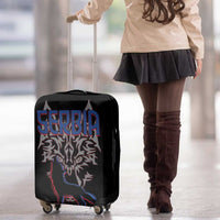 Serbia Luggage Cover with Wolf Head Graphic, Howling Wolf, and National Flag Stripes