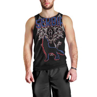 Serbia Men Tank Top with Wolf Head Graphic, Howling Wolf, and National Flag Stripes